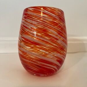 TAG Swirl Stemless Drinkware Beverage Glass Orange White